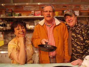 Daddy stands with a couple cast members from The Waffle Palace.